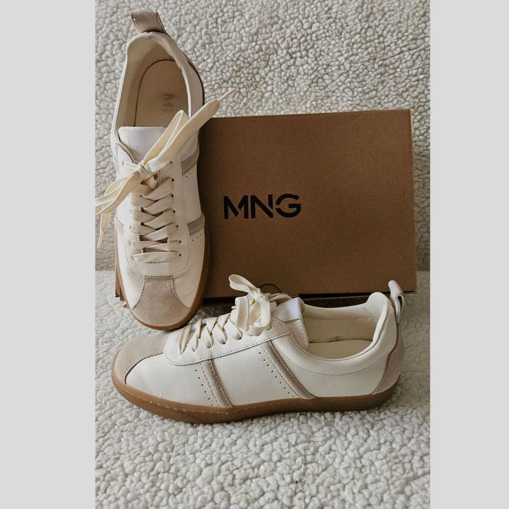 Mango Contrast Panel Sneakers Tan Women's 7.5 | Clean Girl | Quiet Luxury